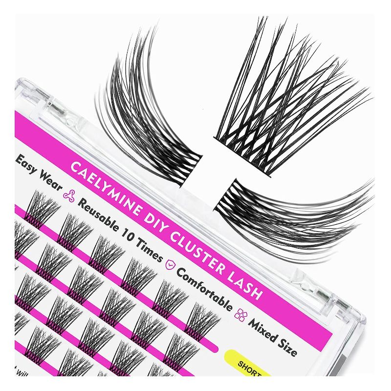 Photo 1 of 72pcs Cluster Eyelash Extensions CAELYMINE DIY Eyelash Extension, Super Thin Band Lash Clusters Individual False Eyelashes Natural Look 16mm Black Band Mix(703) 