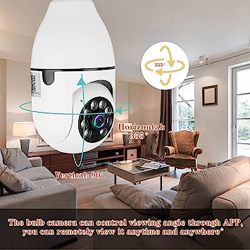 Photo 1 of  WiFi Wireless Light Bulb Camera 1080P 360 Degree 2.4GHz Dome Smart Surveillance Camera Home Security Cameras with Human Motion Detection Night Vision and Alarm

