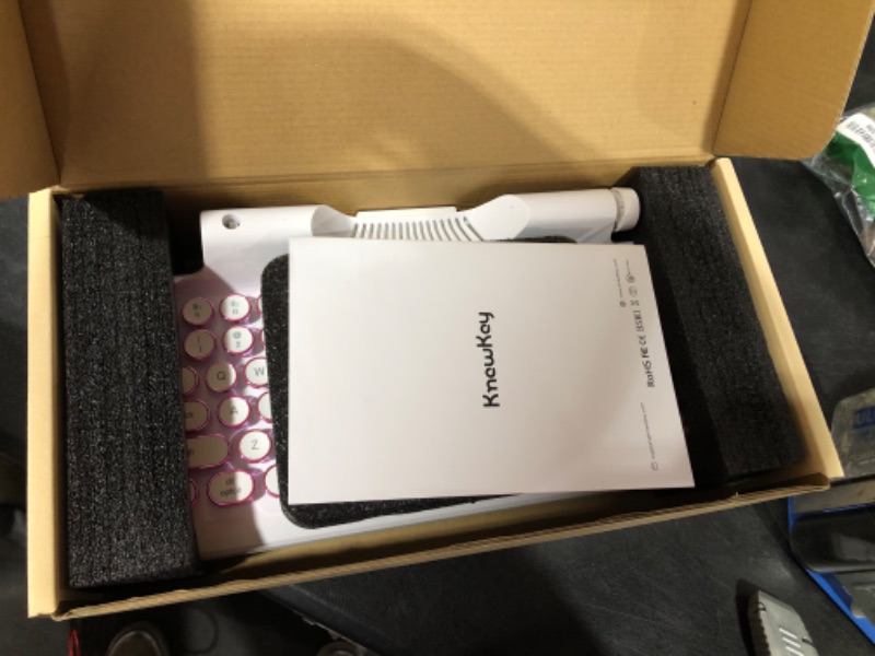 Photo 1 of KNEWKEY RYMEK Typewriter Style Mechanical Wired & Wireless Keyboard with Tablet Stand, Bluetooth Connection (White)
