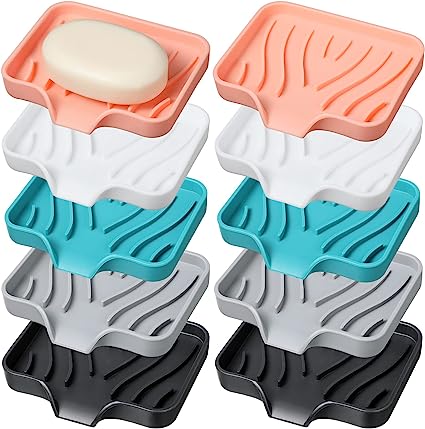 Photo 1 of 10 Pcs Silicone Soap Dish for Shower Soft Kitchen Soap Tray Self Draining Bar Soap Holder Bathtub Soap Dish with Drain Bathroom Soap Dishes Sponge Holder with Drain Chute, 4.72 x 3.94 x 0.67 Inch
