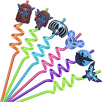 Photo 1 of 24 Avatar Party Favors Reusable Avatar Drinking Plastic Straws, PandoraAvatar Birthday Party Supplies Goodie Gifts for Kids Birthday Party Baby Shower with 2 PCS Cleaning Brushes
