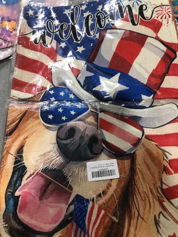 Photo 1 of 4th of july Garden Flag 12x18 Double Sided Vertical, Small Burlap Golden Retriever Dog Welcome Patriotic Garden Yard House FLags for Memorial Day Independence Day Outdoor Decor (ONLY FLAG)
