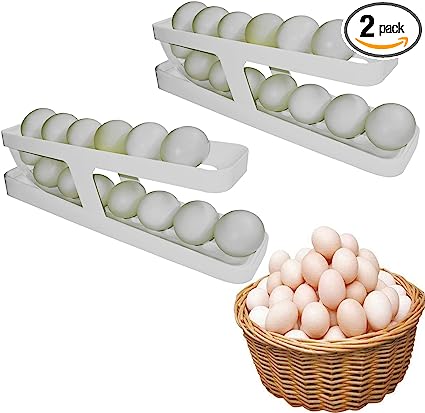 Photo 1 of 2PCS Auto Rolling Egg Storage Container,2 Tier Rolling Egg Carton For Refrigerator,Space Saving Egg Tray For Refrigerator Countertop Cabinet…
