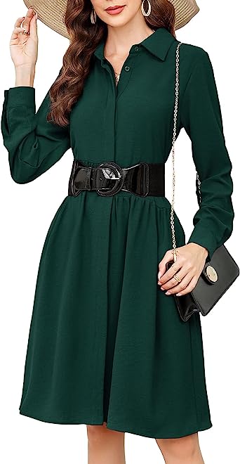 Photo 1 of [Size XL] MISSKY Womens Casual Dresses Work Midi Belted Asymmetrical Long Sleeve Button Down Shirt Dress for Women with Pockets