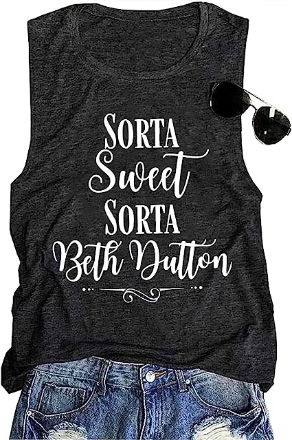 Photo 1 of [Size M] Sorta Sweet Sorta Beth Dutton Tank Tops for Women Vintage Graphic Country Shirt Sleeveless Casual Loose Tees Tops