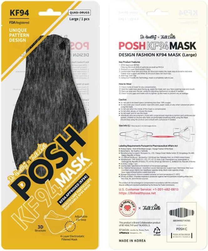 Photo 1 of [Pack of 10] Posh KF94 Mask - Melange Licorice (C05) (MADE IN KOREA)