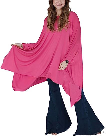 Photo 1 of [Color- Blue] AGFEE Women's Tunic T Shirt Long Sleeve Dolman Batwing Casual Crewneck Loose Poncho Fit Basic Tee Top Blouse Pullover- Blue