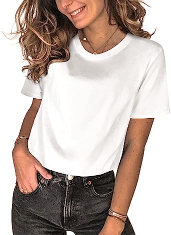 Photo 1 of [Size XL] Saslax Women's Short Sleeve Bodysuit Round Neck Casual Loose Fit Basic Tshirts Tops Body Suits White X-Large