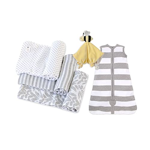 Photo 1 of Burt's Bees Baby Unisex Baby Gift Set - Beekeeper Wearable Blanket, 3-Pack Muslin Swaddle Blankets & Plush, Organic Cotton Essentials Bundle
