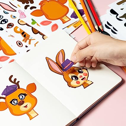 Photo 1 of 127 Valentine's Day Kids Sticker Classroom Exchange Gifts with 99 Make a Face Sticker Gift Tags, Valentines Jungle Animal Stickers Make Animal Face Stickers Party Supplies Favor DIY Sticker Maker Kids
