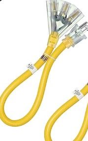 Photo 1 of 2 FT 12/3 Gauge Indoor/Outdoor Tri-Tap Extension Cord Splitter, SJTW 15 Amp Yellow Outer Jacket Contractor Grade Heavy Duty Power Cable with LED Lighted Plug, UL Listed