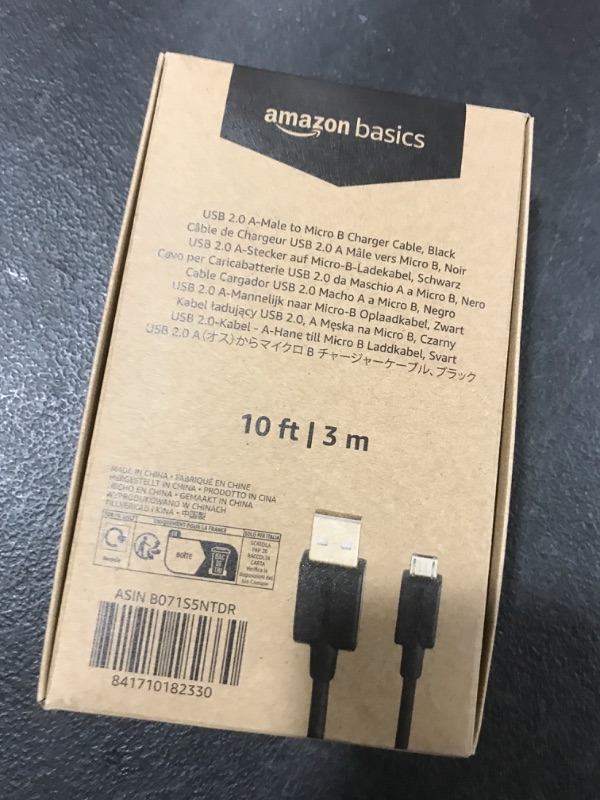 Photo 1 of Amazon Basics USB 2.0 A-Male to Micro B Cable, 10 feet, Black