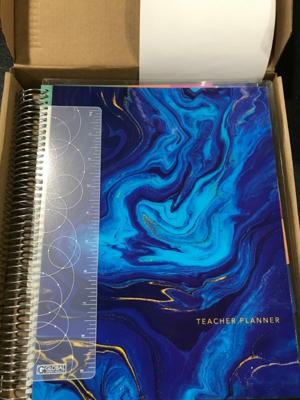 Photo 2 of Elan Publishing Company DELUXE Undated Teacher Planner: 8.5x11 Includes 7 Periods, Page Tabs, Bookmark, Planning Stickers, Pocket Folder Daily Weekly Monthly Planner Yearly Agenda (Dark Blue Marble)