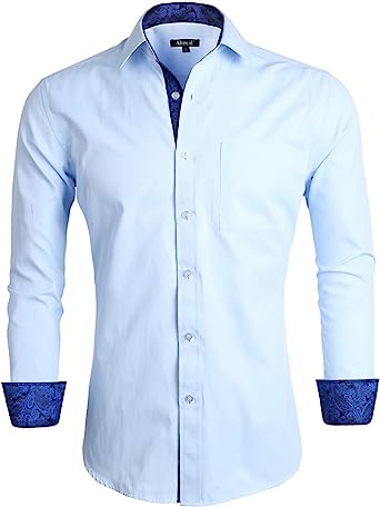 Photo 1 of Alizeal Men's Business Slim Fit Dress Shirt Long Sleeve Patchwork Button-Down Shirt 2xl
