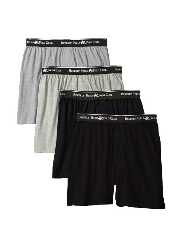 Photo 1 of Beverly Hills Polo Club Men's 4 Pack Knit Boxer, Black/Grey Heather/Charcoal Heather, Large
