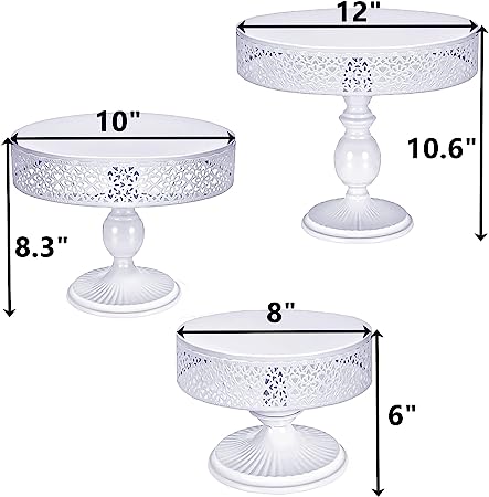 Photo 1 of 3 Pack White Metal Cake Stands, 8"/10"/12" Round Cupcake Dessert Display Stand for Wedding, Birthday Party, Anniversary, Gatherings, White