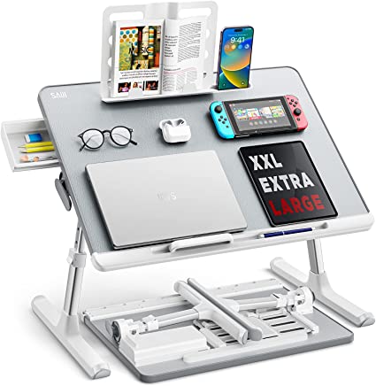 Photo 1 of Laptop Bed Tray Desk, SAIJI Adjustable Stand for Bed, Foldable Table with Storage Drawer Eating, Working, Writing, Gaming, Drawing (Gray, X-Large)