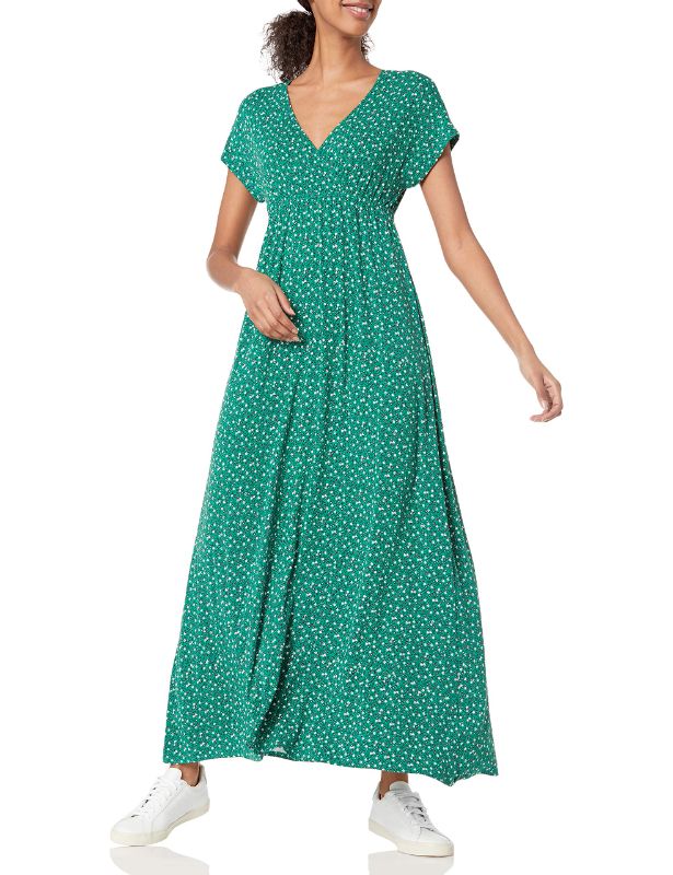 Photo 1 of Amazon Essentials Women's Waisted Maxi Dress, Rayon Blend Green, Vine/Leaf (XS)