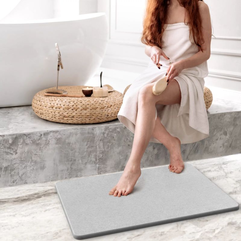 Photo 1 of (2 PC) Stone Bath Mat for Bathroom, Light Grey