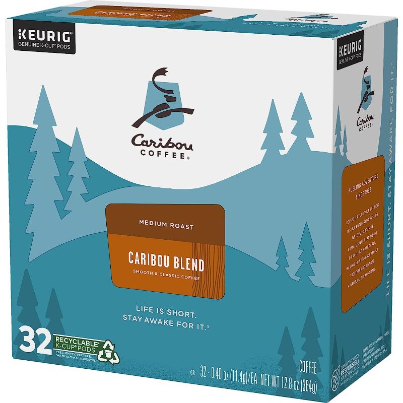 Photo 1 of 4 pack Caribou Coffee Caribou Blend, Keurig Single-Serve K-Cup Pods, Medium Roast Coffee, 32 Count (Expired 05-01-2023)