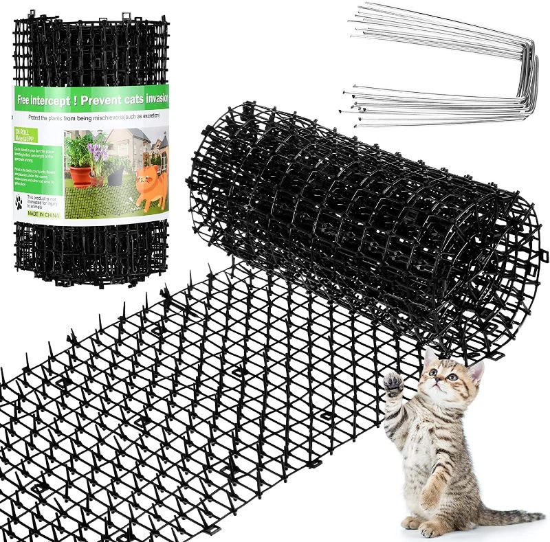 Photo 1 of 3 Pcs Scat Mat for Cats (19.7 ft) Training Mat Cat Repellent Outdoor Cat Deterrent Indoor Dog Digging Deterrent Anti Cats Network Cat Spikes with 10 Staples for Fence, 6.6 ft and 13.1 ft (Black)
