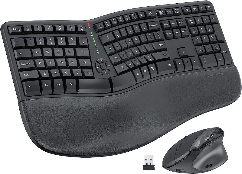 Photo 1 of MEETION Ergonomic Wireless Keyboard and Mouse, Ergo Keyboard with Vertical Mouse, Split Keyboard with Cushioned Wrist, Palm Rest, Natural Typing, Rechargeable, Full Size, Windows/Mac/Computer/Laptop
