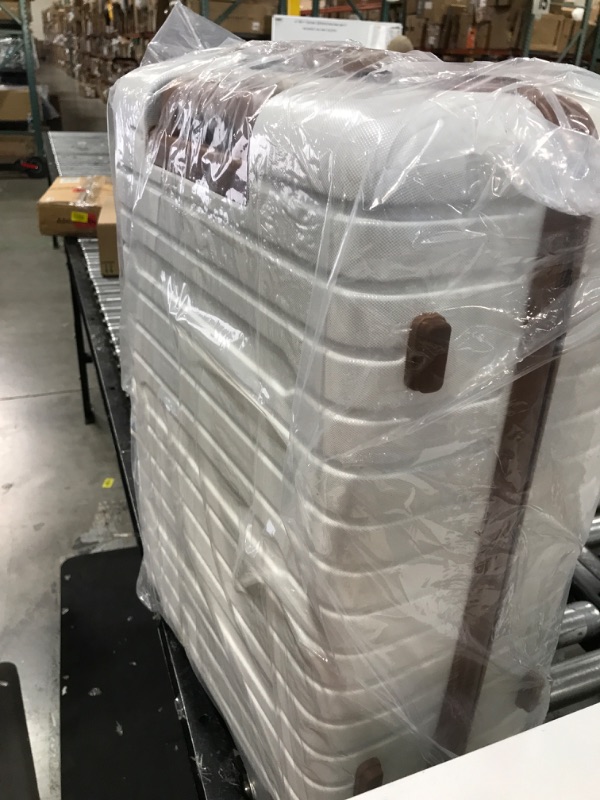 Photo 3 of 
FIGESTIN Maleta grande de 24 pulgadas, 100% PC con ruedas, maleta rígida aprobada por la TSA, equipaje de viaje, Beige con marrón., Cuadro mediano de 24 pulgadas
