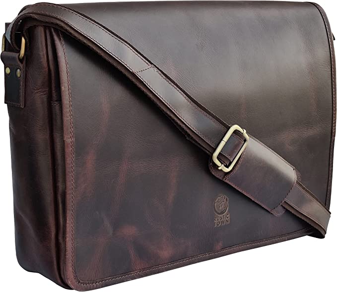 Photo 1 of RUSTIC TOWN Leather Messenger Bag for Men Women - Top Grain Leather Laptop Satchel Office Shoulder Bag
