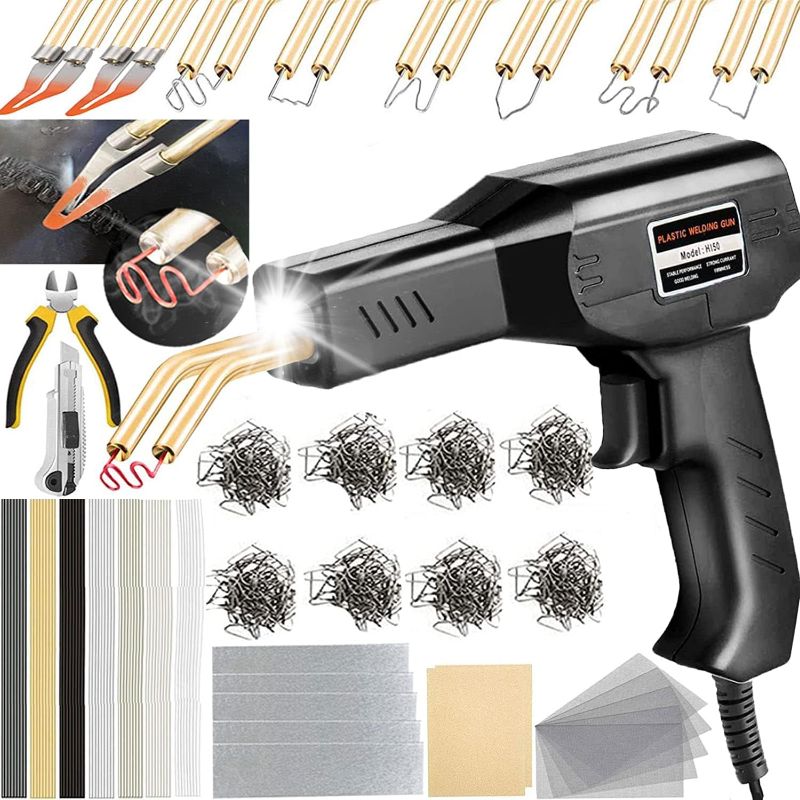 Photo 1 of 150W Plastic Welder,Plastic Welding Kit Car Bumper Repair 800pcs Hot Staples & 56pcs 7 Types of Welding Plastic Welding Rods for Car Bumper Plastic Crack Repair (Black)
