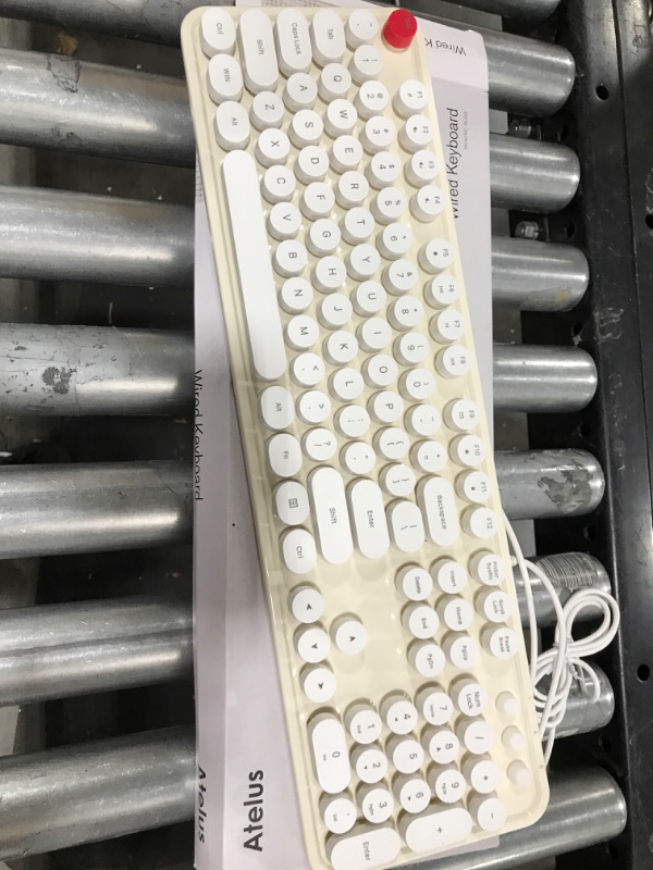 Photo 2 of Atelus USB Wired Computer Keyboard - Retro Typewriter Keyboard - Full Size Keyboard with Number Pad for PC Laptop Desktop Windows (Creamy White)
