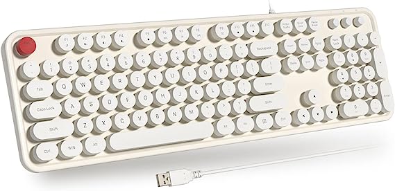 Photo 1 of Atelus USB Wired Computer Keyboard - Retro Typewriter Keyboard - Full Size Keyboard with Number Pad for PC Laptop Desktop Windows (Creamy White)
