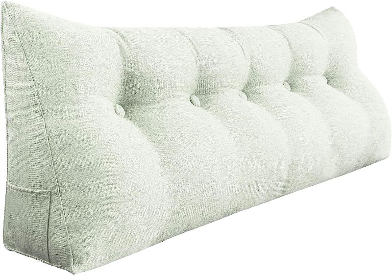 Photo 1 of  VERCART Large Soft Upholstered Headboard Sofa Bed Filled Triangular Bed Backrest Positioning Support Wedge Cushion Reading Pillow Office Lumbar Pad with Removable Cover Linen Beige