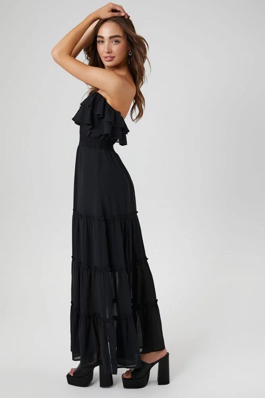 Photo 1 of [Size XL] Long Off Should Layered Dress- Black