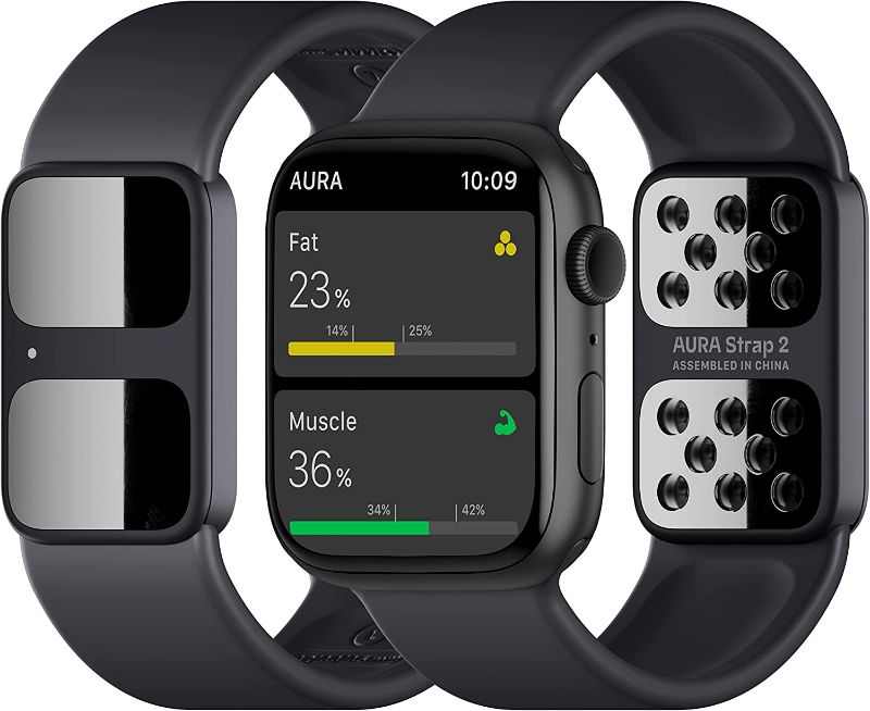 Photo 2 of AURA Strap 2 Compatible w Apple Watch – for Body Fat, BMI & Weight Loss - Body Composition Monitor Sync App – Muscle Weight, Water & Visceral Measurement Device (41 mm (40/38mm), Coal Black)
