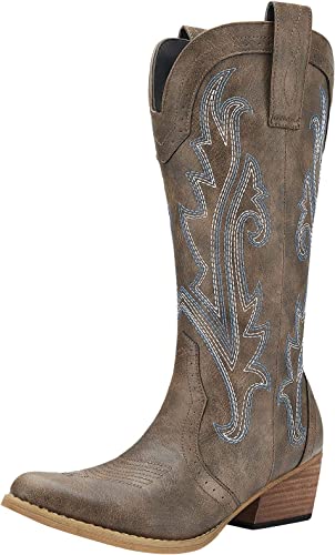 Photo 1 of [Size 7] HISEA Rollda Cowboy Boots Women Western Boots Cowgirl Boots Ladies Pointy Toe Fashion Boots