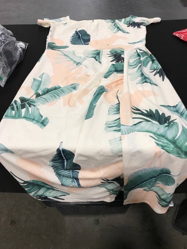 Photo 2 of [Size XL] Ladies Short Sleeve Long Open Leg Dress- Palm Leaves