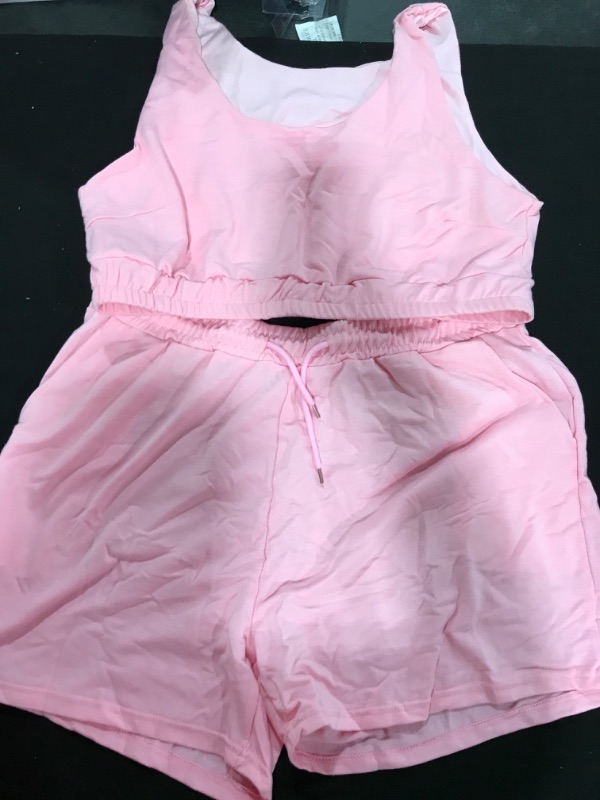 Photo 1 of [Size XL] Women's 2 Pc Sweat Shorts Set- Pink