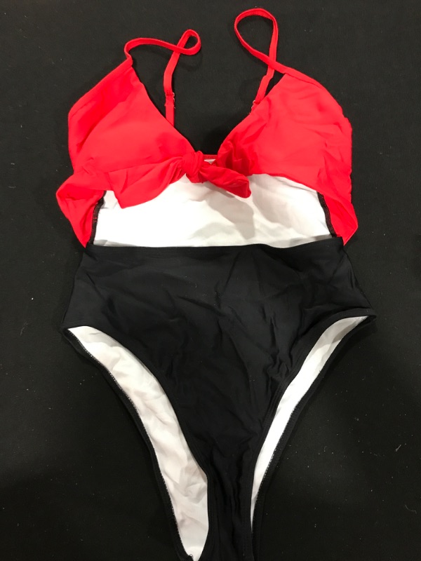 Photo 1 of [Size S] Women's 1pc Swimsuit- Black and Red