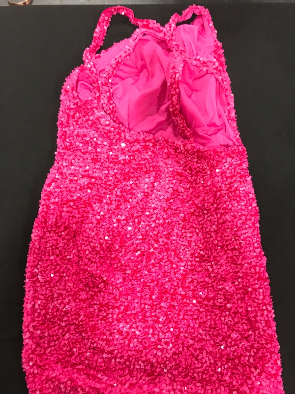 Photo 2 of [Size  0-2 ] PrettyGuide Women Sparkly Sequin Mini Dress Shimmer Glam Art Deco Rave Party- Pink