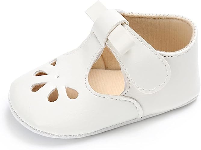 Photo 1 of [Size  0-6 Months Infant ]BENHERO Infant Baby Girls Mary Jane Flats Shoes Non Slip Soft Sole PU Leather First Walker Cirb Shoes Toddler Princess Wedding Dress Shoes -White
size 1 infants