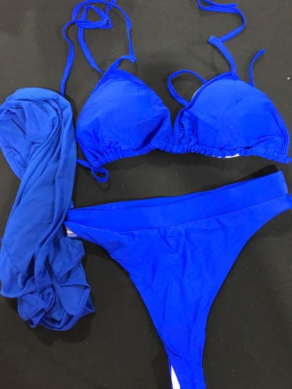 Photo 2 of [Size X-Large] Sovoyontee Women's Sexy 3 Pieces Swimsuit Bikini Sets with Skirt Cover Up- Sapphire Blue