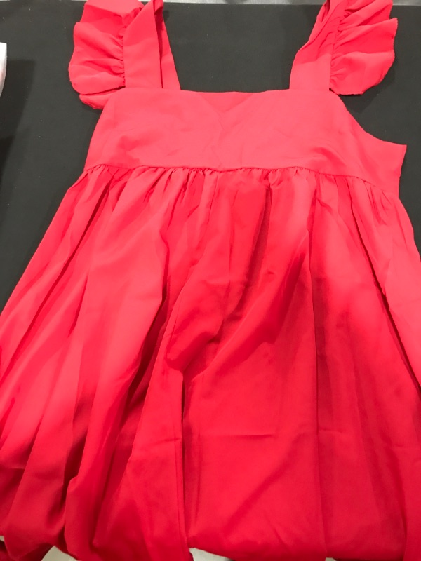 Photo 1 of [Size L] Women's Ruffle Shoulder Strap Mini Dress- Red