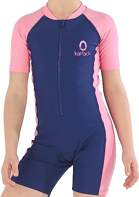 Photo 1 of [Size XS] karrack Girls and Boys One Piece Rash Guard Swimsuit Kid Water Sport Short Swimsuit UPF 50+ Sun Protection Bathing Suits 