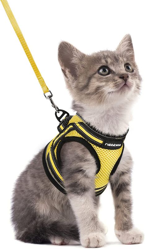 Photo 1 of [Size S] rabbitgoo Cat Harness and Leash Set for Walking Escape Proof, Adjustable Soft Kittens Vest with Reflective Strip for Cats, Comfortable Outdoor Vest, Bright Yellow, S
