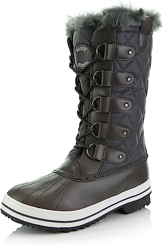 Photo 1 of [Size 5] DailyShoes Women's Snow Booties Lace Up Ankle High Fringe Collar Duck Padded Mud Rubber Rain Boots
