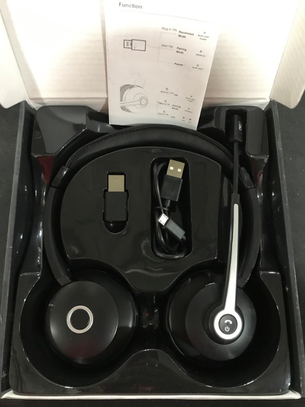 Photo 1 of Bluetooth Headset with Microphone, Upgraded Wireless Headset with Mic Noise Cancelling & USB Dongle, Office Headset with Mic Mute, On-Ear Headphones 28hrs Talk time for Cell Phone/PC/Skype/Zoom Black