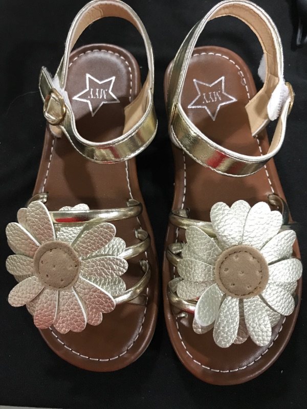 Photo 2 of [Size 13] shevalues Girl's Flower Flat Sandals Cute Summer Shoes Open Toe Ankle Strap Sunflower Dress Sandals for Kids 13 Little Kid Gold