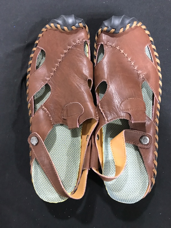 Photo 2 of [Size 11] JAMONWU Men's Casual Closed Toe Leather Handmade Sandals Adjustable Fisherman Beach Sandals For Outdoor Walking Driving -dark Brown2