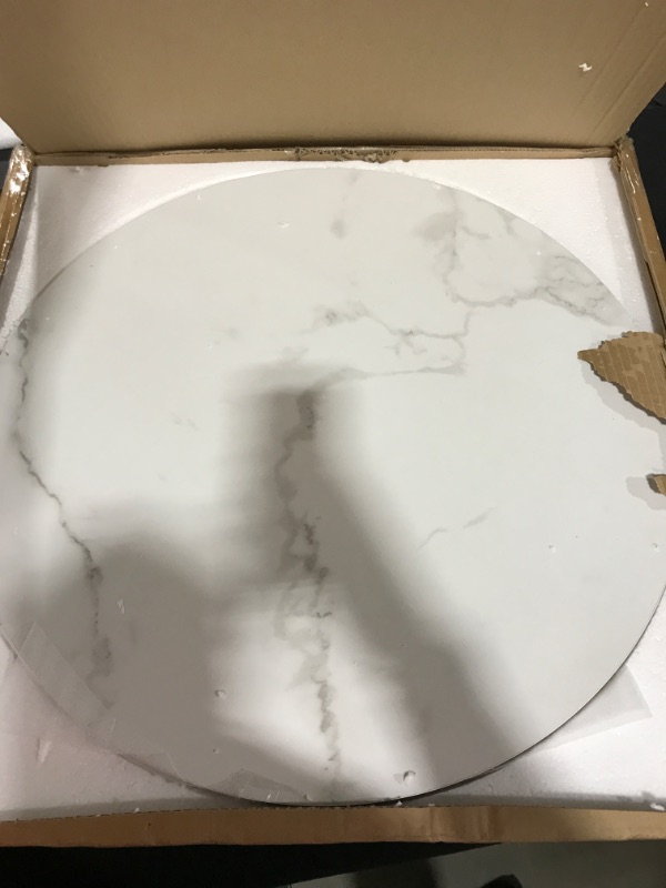 Photo 1 of aboxoo Coffee Table Nesting White Set of 2 Side Set Golden Frame Circular and Marble Pattern Wooden Tables, Living Room Bedroom Apartment Modern Industrial Simple Nightstand