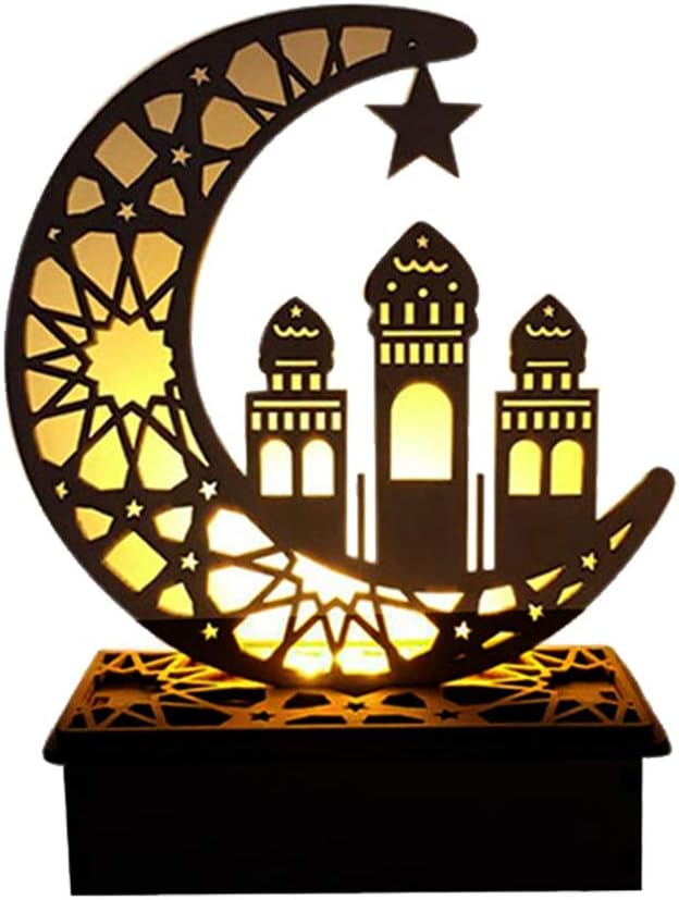 Photo 1 of Eid Crafts Night Light Ramadan Mubarak Lamp Decorations Wooden Moon Star LED Lights 